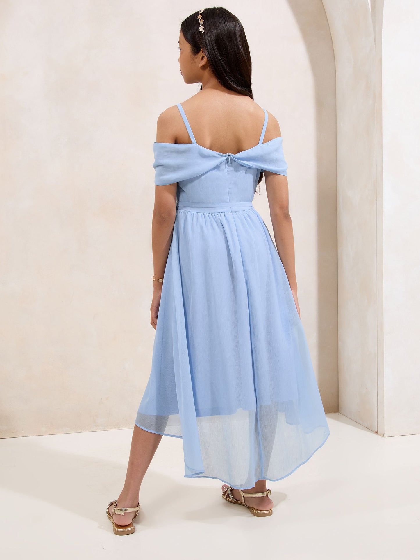 Lipsy Blue Bow Bardot Occasion Dress (7-16yrs) image 4