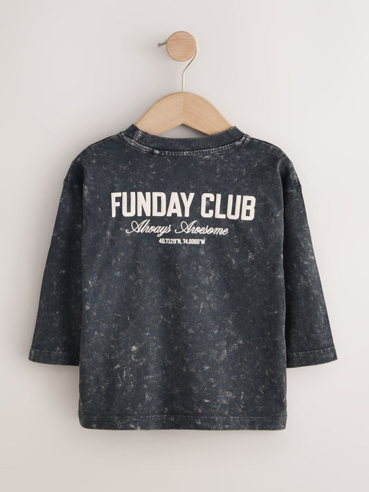 Washed Black Long Sleeve Graphic Print T-Shirt (3mths-7yrs) image 3