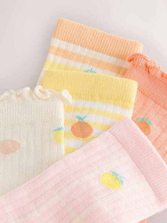 Peach Pink and Yellow Cotton Rich Ruffle Ankle Socks 5 Pack image 2
