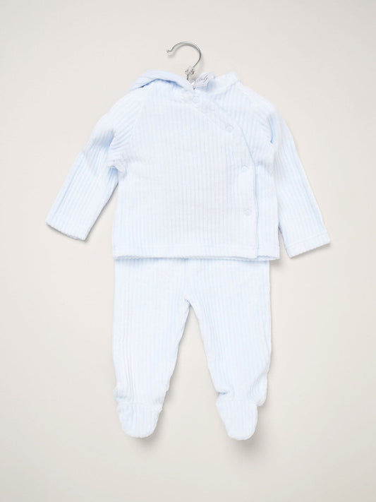 Rock-A-Bye Baby Boutique Blue Velour Jacket And Footed Trousers Set image 2