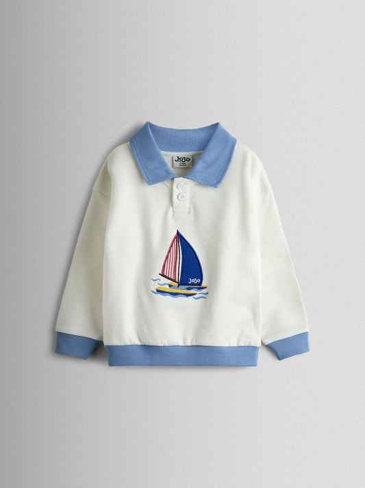 JoJo Maman Bébé Cream Boat 2-Piece Nautical Sweatshirt & Short Set image 2