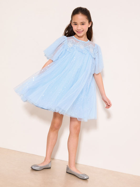 Dsiney Kidz - Lipsy Blue Sequin Tulle Shift Occasion Dress (5-11yrs) image 2