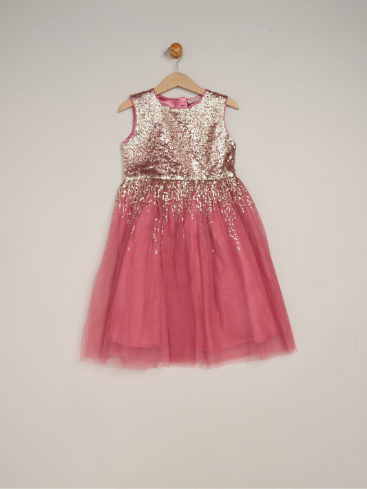 Dsiney Kidz - Miss Pink Waterfall Sequin Dress And Faux Fur Bolero Set image 2