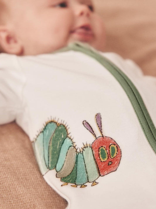 Mori Cream Supersoft Very Hungry Caterpillar Placement Print Two Way Zip Sleepsuit image 2