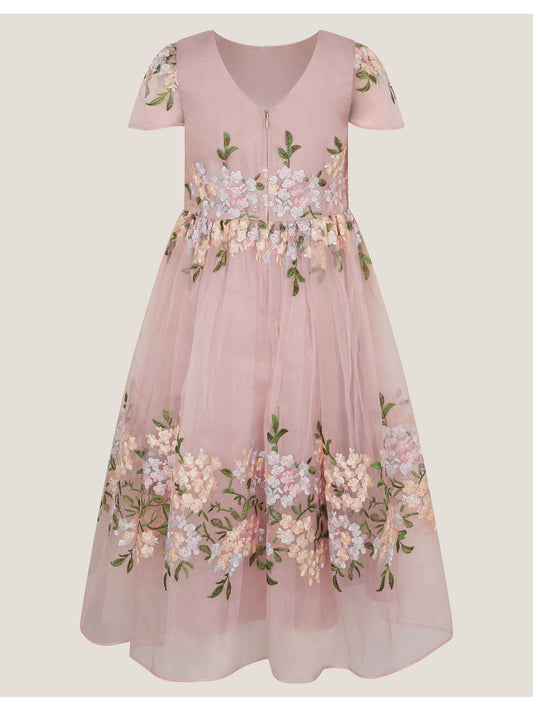 Dsiney Kidz - Monsoon Pink Floral Embroidered Organza Party Dress image 2