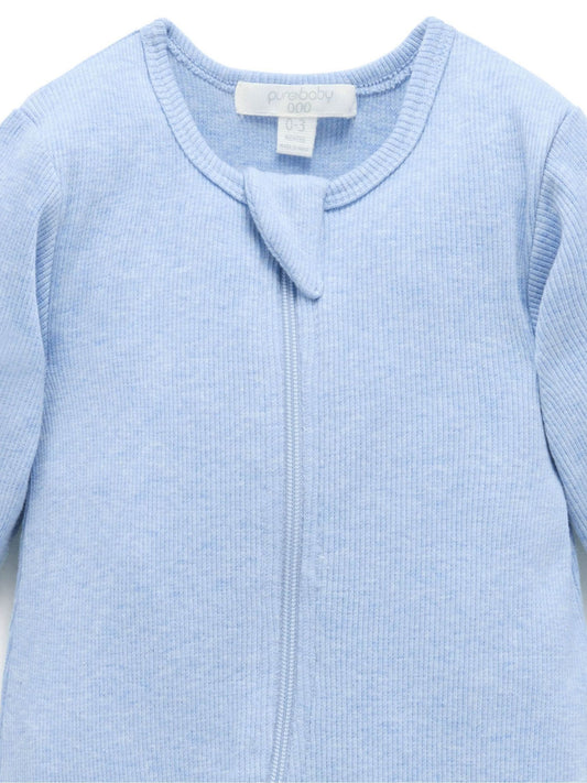 Purebaby Blue Ribbed Zip Sleepsuit image 2