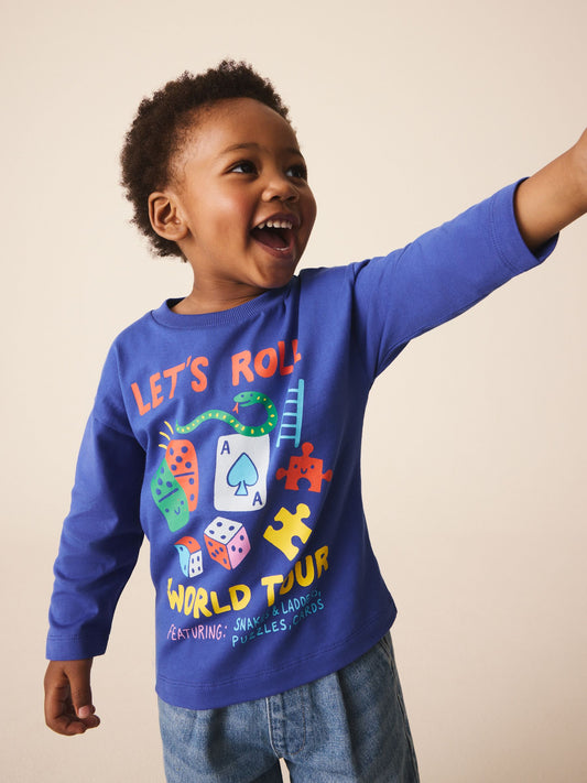 Dsiney Kidz - Cobalt Blue Let's Roll Games Long Sleeve Graphic T-Shirt (3mths-7yrs) image 2