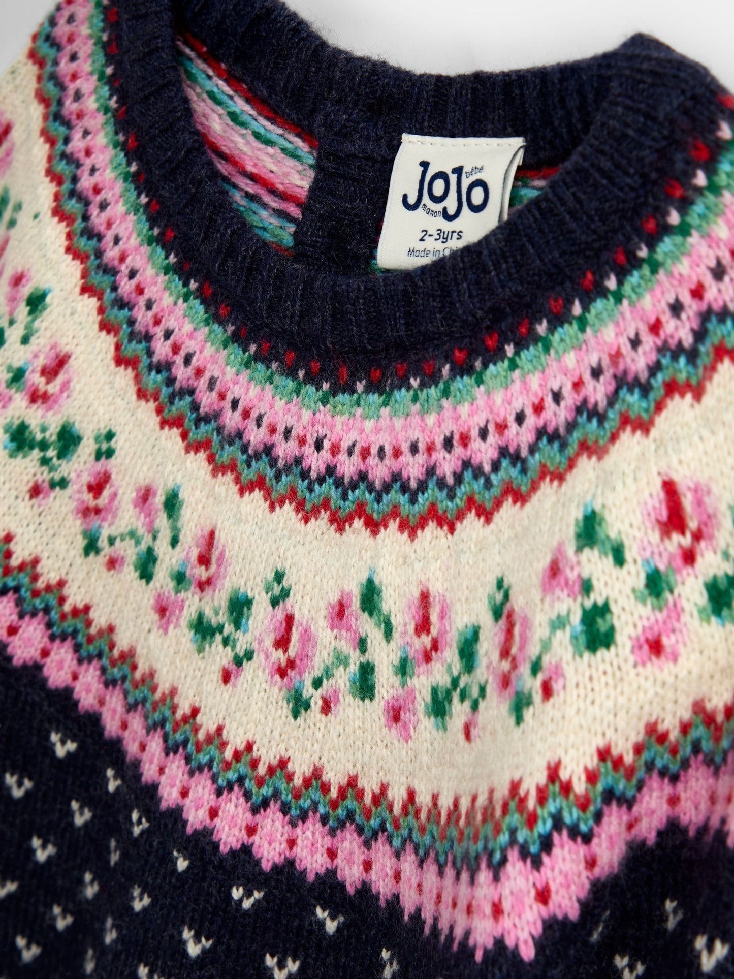 Dsiney Kidz - Jojo Maman Bébé Navy Blue Rose Fairisle Knitted Dress image 4