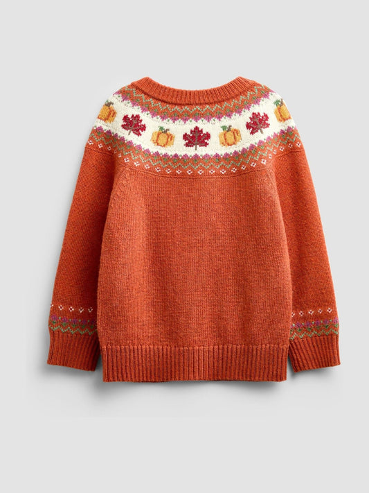 Dsiney Kidz - Jojo Maman Bébé Rust Orange Pumpkin Fairisle Cardigan image 2