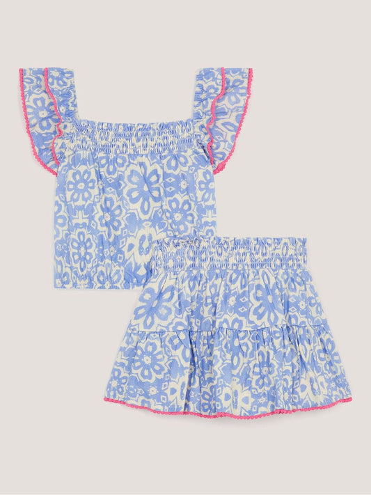 Monsoon Blue Batik Print Ruffle Top & Skirt Set image 2