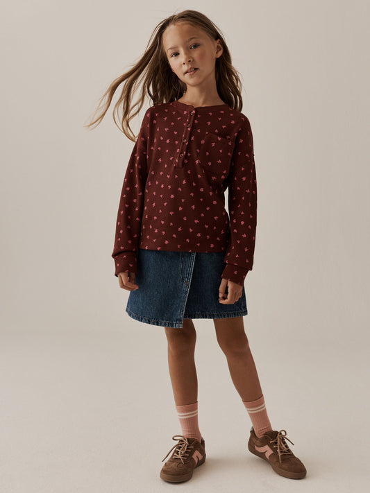 Burgundy Ditsy Waffle Henley Top (3-16yrs) - image 2
