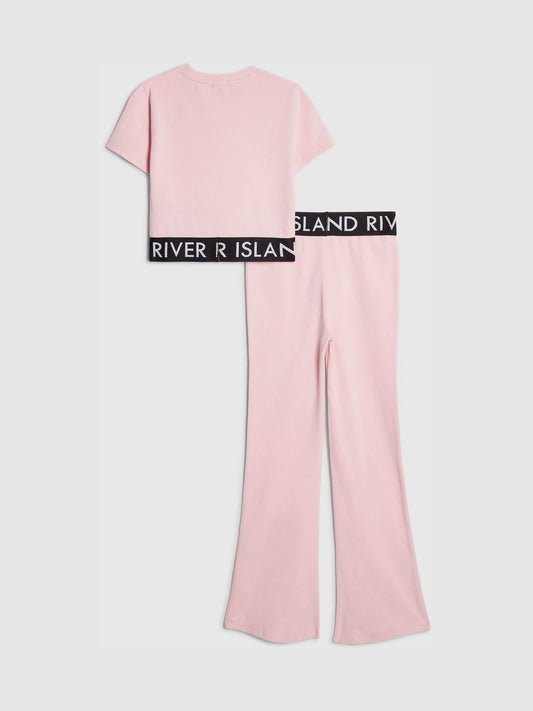 Dsiney Kidz - River Island Pink Logo T-Shirt & Kickflare Set image 2
