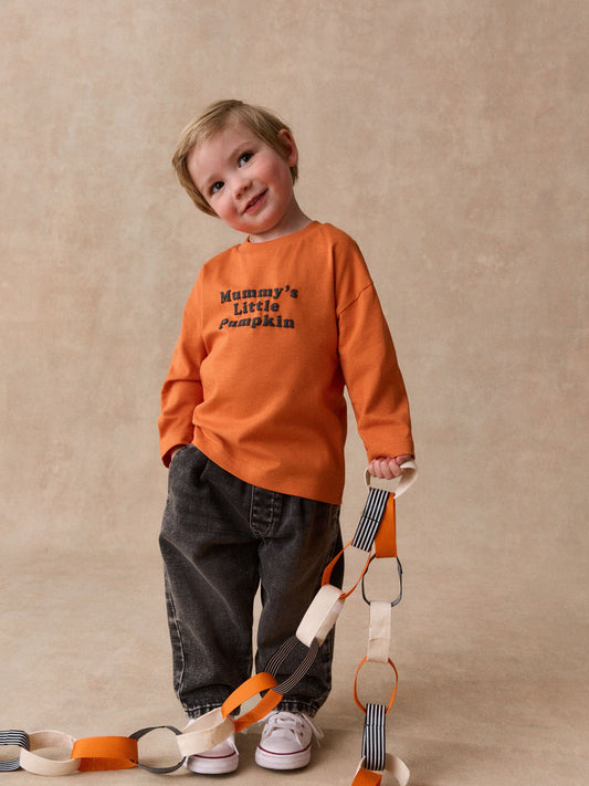Dsiney Kidz - Orange Mummy's Little Pumpkin Slogan Long Sleeve Halloween T-Shirt (3mths-7yrs) image 2