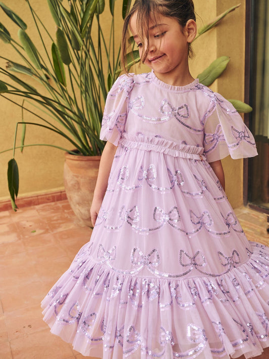 Dsiney Kidz - Angel & Rocket Purple Delta Bow Sequin Mesh Dress image 2