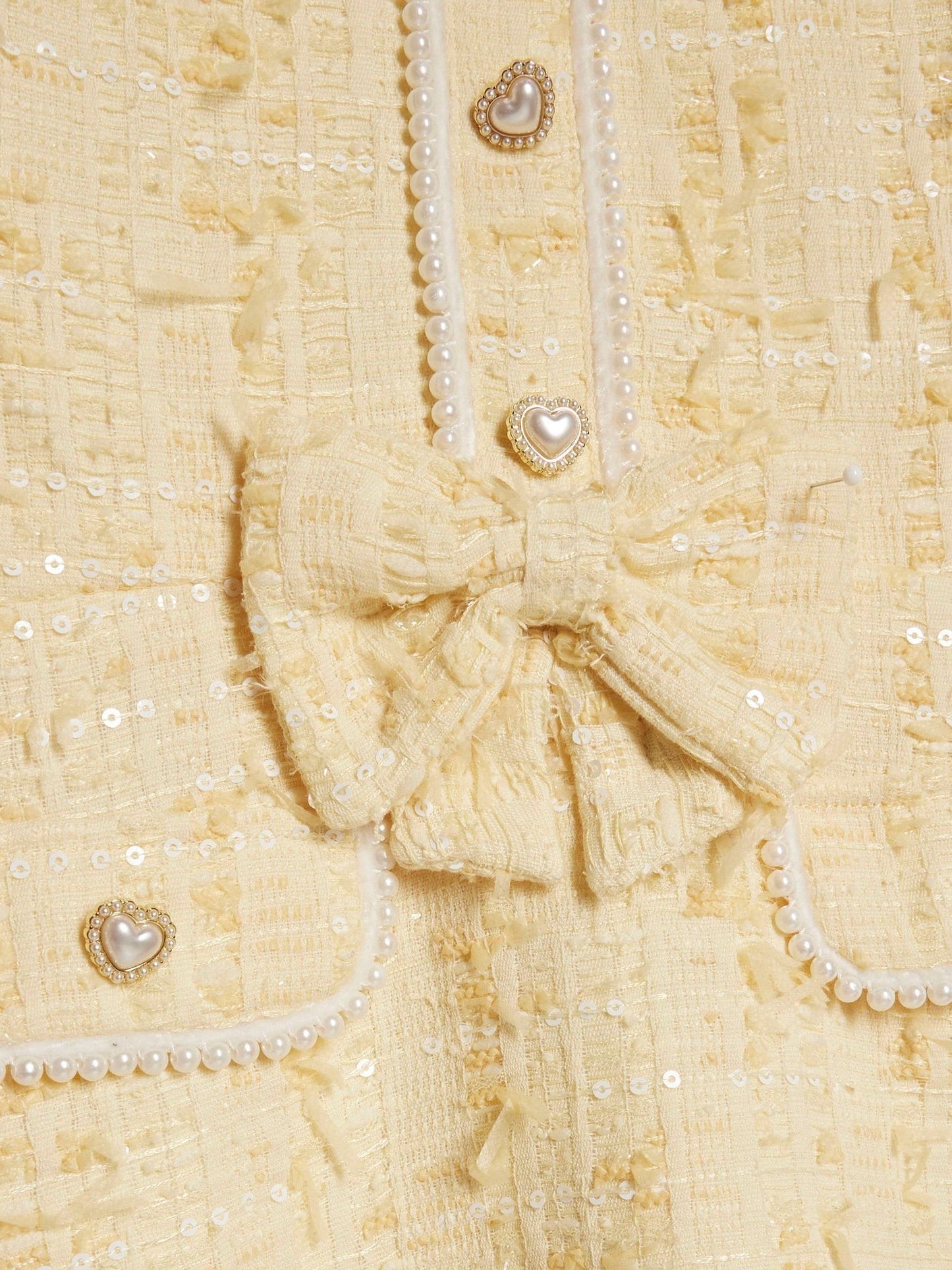 River Island Yellow Bow Boucle Pearl Dress image 4