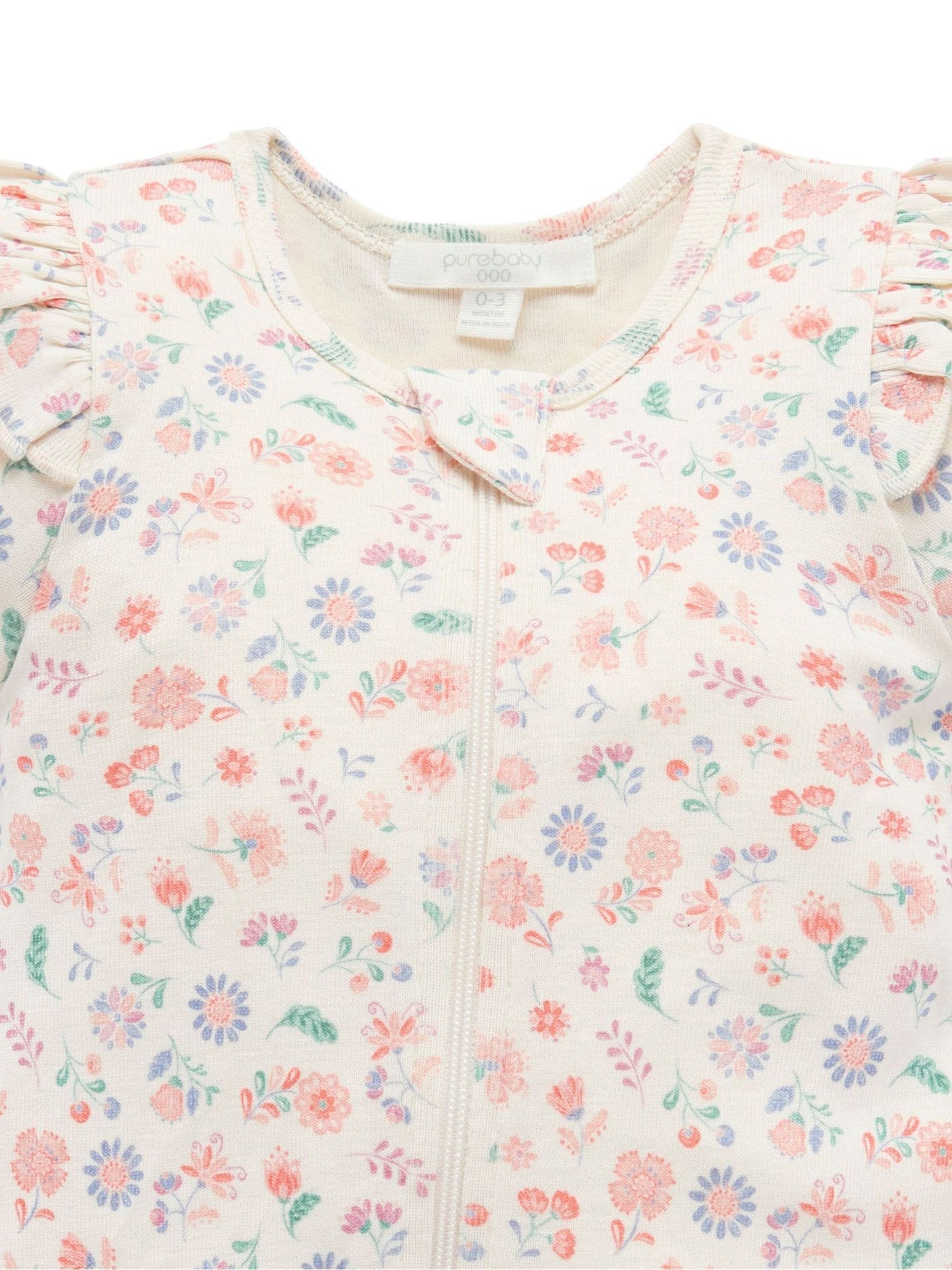 Purebaby Pink Printed Short Sleeve Floral Zip Sleepsuit image 5