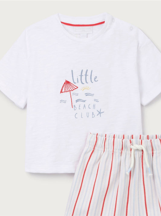 The White Company White Cotton Blend Little Beach Club T-Shirt & Shorts Set image 2