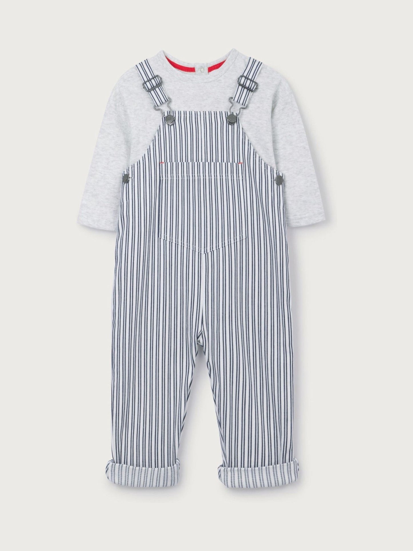The White Company White Cotton Blend Stripe Dungaree & Top Set image 5
