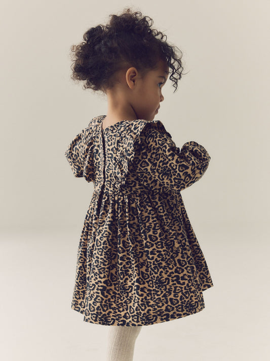 Dsiney Kidz - Leopard Animal Print Velvet Bow Long Sleeve Check Dress (3mths-8yrs) image 2