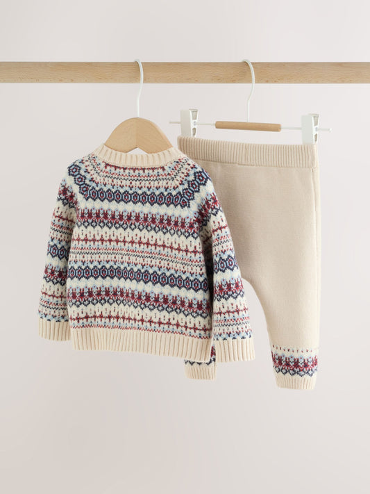 Dsiney Kidz - Neutral Fairisle Knitted Cardigan and Legging Baby Set (0mths-2yrs) image 2