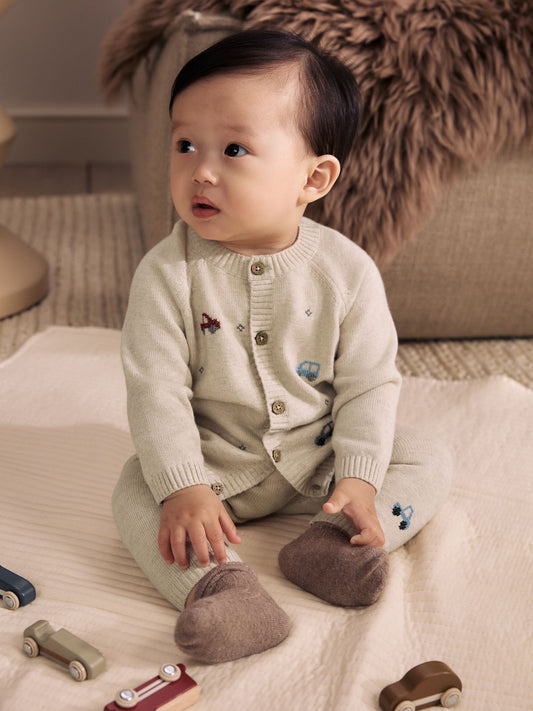 Dsiney Kidz - Neutral Transport Knitted Cardigan and Legging Baby Set (0mths-2yrs) image 2