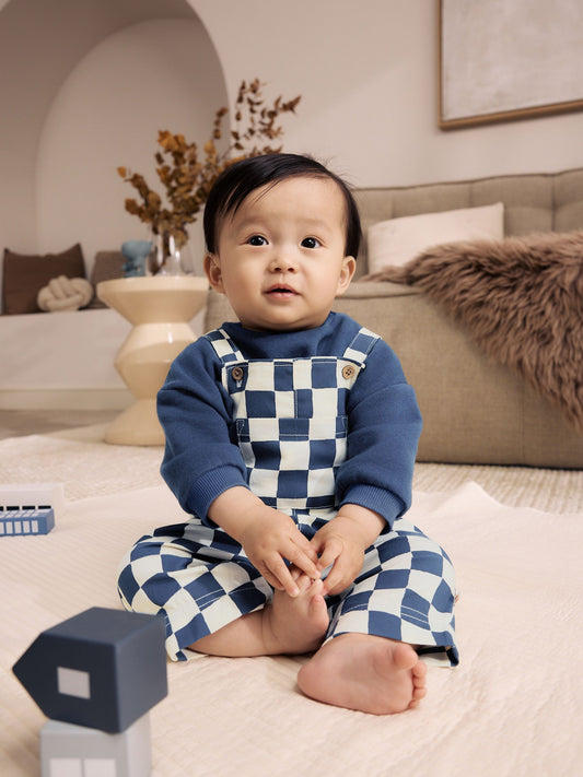 Disney Kidz - Navy Blue Checkerboard Baby Twill Dungarees and Bodysuit Set (0mths-2yrs) image 1
