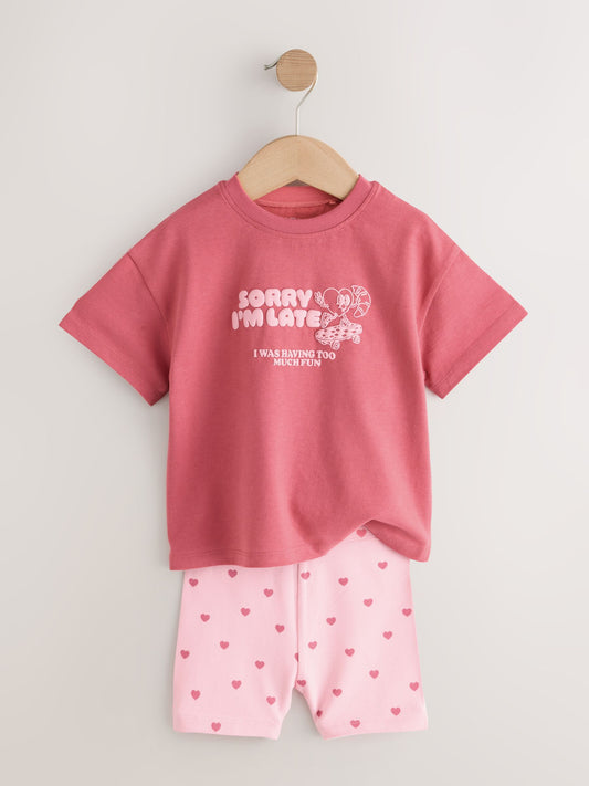 Dsiney Kidz - Pink Heart Short Sleeve T-Shirt and Cycle Shorts Set (3mths-7yrs) image 2