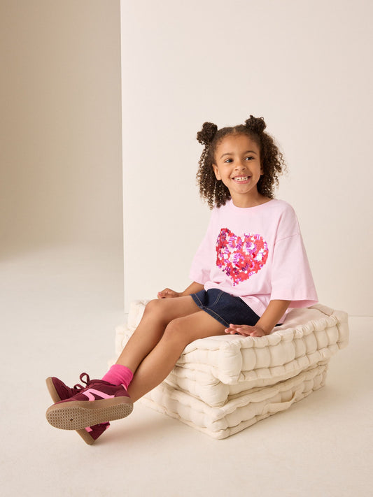 Dsiney Kidz - Pink Animal Boxy Sequin Heart T-Shirt (3-16yrs) image 2