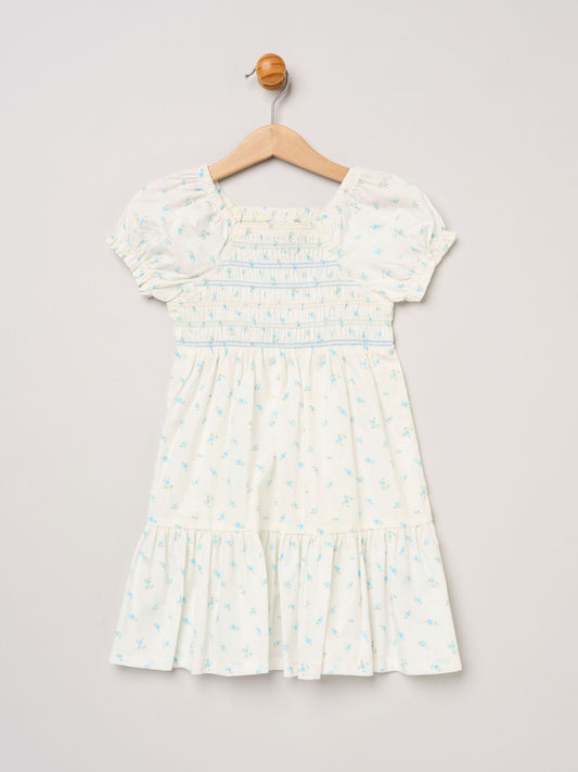 Dsiney Kidz - Miss Blue Ditsy Smocked Embroidery Dress With Matching Scrunchie Set image 2