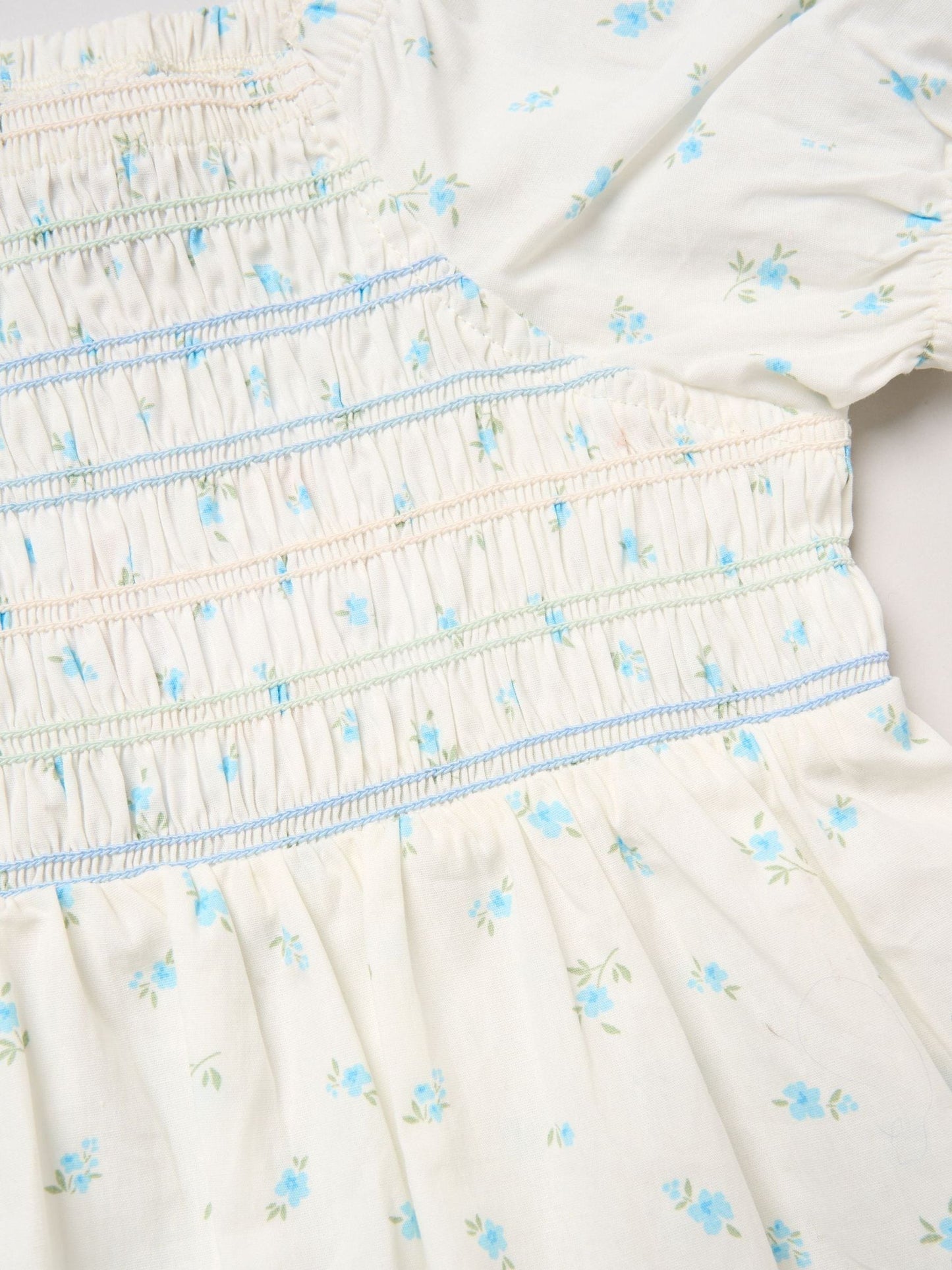 Miss Blue Ditsy Smocked Embroidery Dress With Matching Scrunchie Set image 3