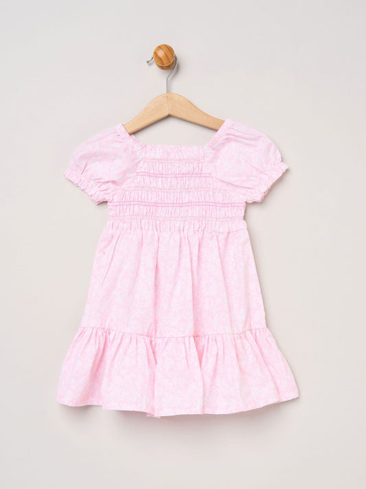 Dsiney Kidz - Miss Pink Floral Smocked Embroidery Dress With Matching Headband Set image 2