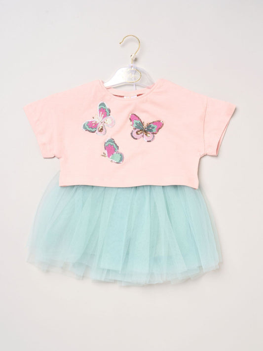 Dsiney Kidz - Miss Baby Pink Bow Applique Short Sleeve T-Shirt And Tutu Skirt Outfit Set image 2
