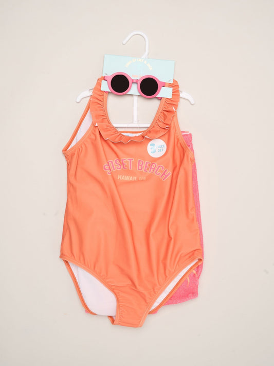 Dsiney Kidz - Miss Orange Stripe Swimsuit With Flower Towel And Sunglasses Set image 2