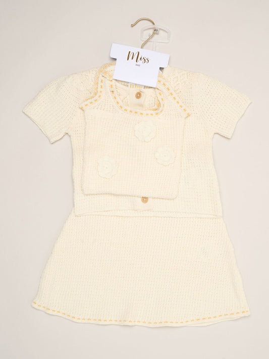 Dsiney Kidz - Miss White Crochet Set With Knit Top, Skirt & Floral Bag 3 Piece image 2