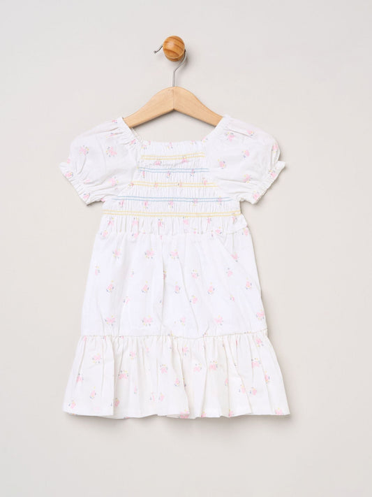 Dsiney Kidz - Miss White Butterfly Embroidered Smocked Dress With Headband Set image 2