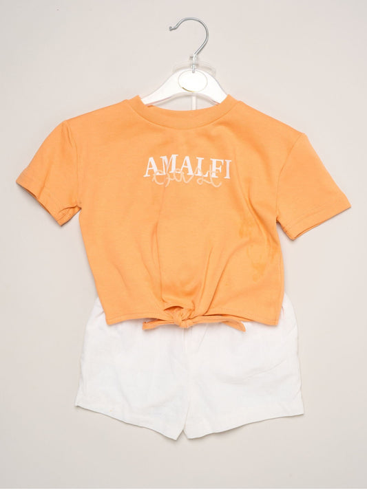 Dsiney Kidz - Miss Orange Amalfi Coast Printed T-Shirt And Linen Shorts image 2