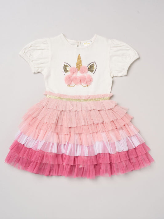 Dsiney Kidz - Miss Dark Pink Sequin Embroidery Floral Tutu Dress image 2