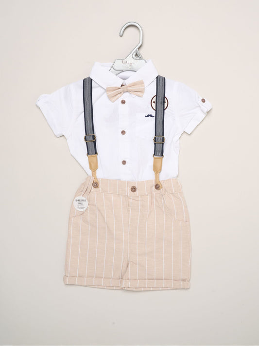Little Gent Brown Mock Shirt Bodysuit Bowtie And Shorts Set With Braces image 2