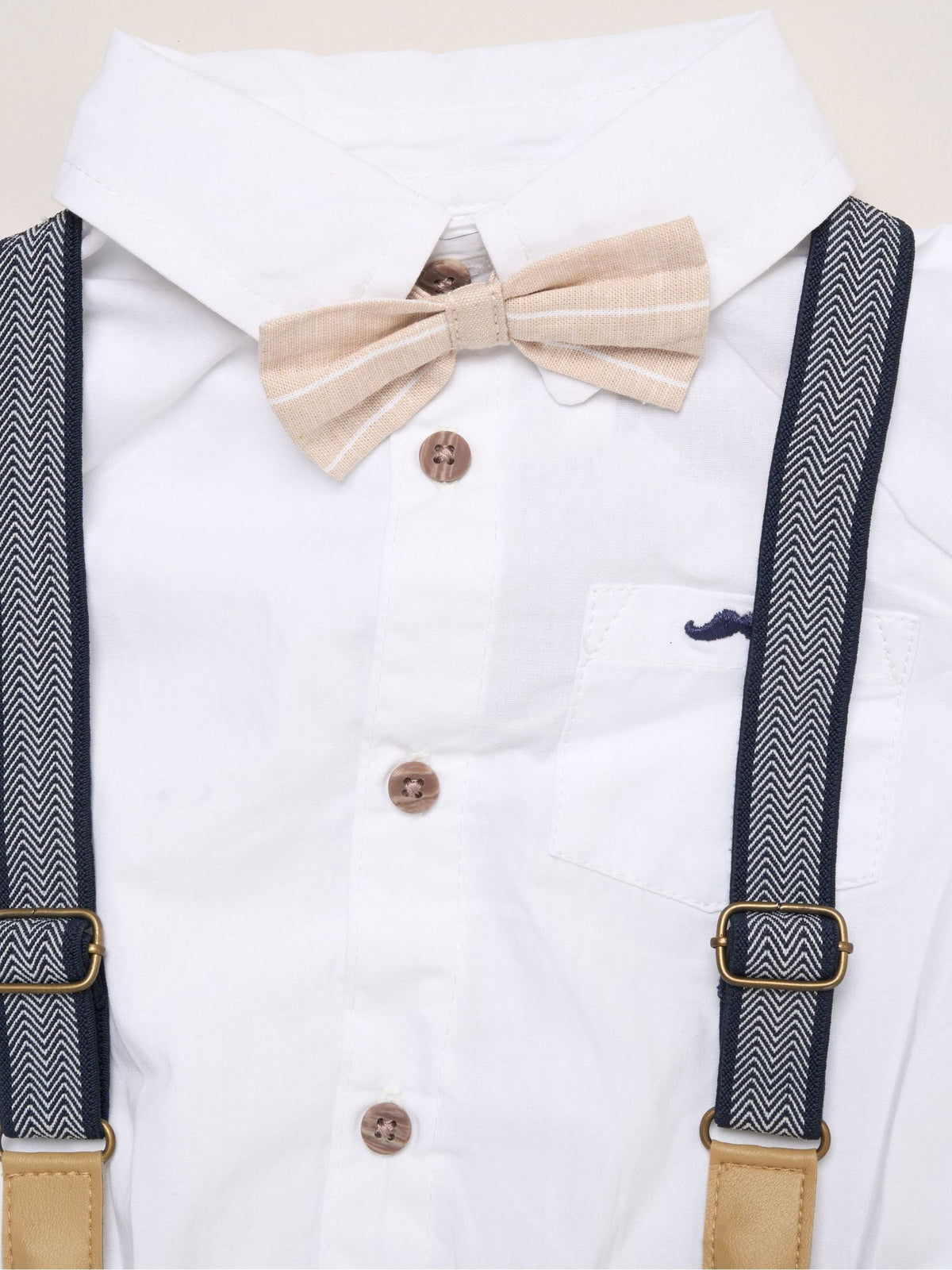 Dsiney Kidz - Little Gent Brown Mock Shirt Bodysuit Bowtie And Shorts Set With Braces image 3