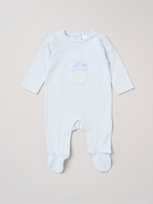 Rock-A-Bye Baby Boutique Blue Sleepsuit With Appliqué Bear With Cloud Pocket image 2