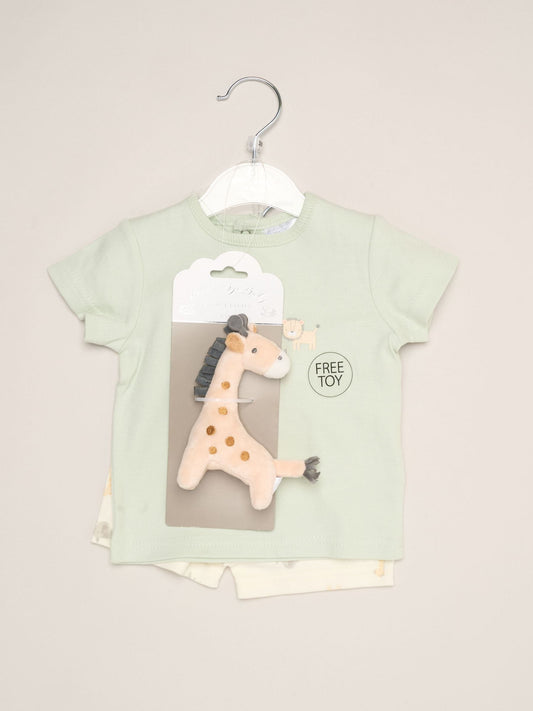 Dsiney Kidz - Rock-A-Bye Baby Boutique Green Dinosaur Print T-Shirt, Shorts And Plush Toy Set Outfit Set image 2