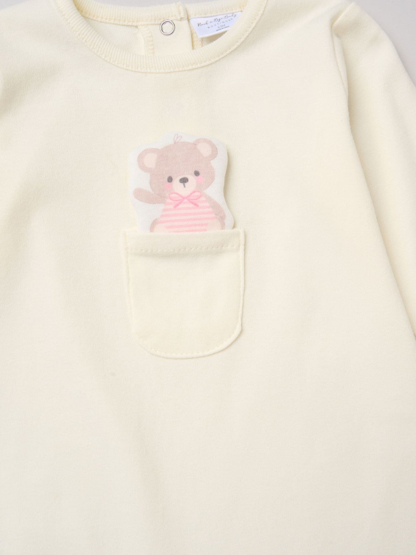 Rock-A-Bye Baby Boutique Yellow Sleepsuit With Appliqué Bear With Cloud Pocket image 3