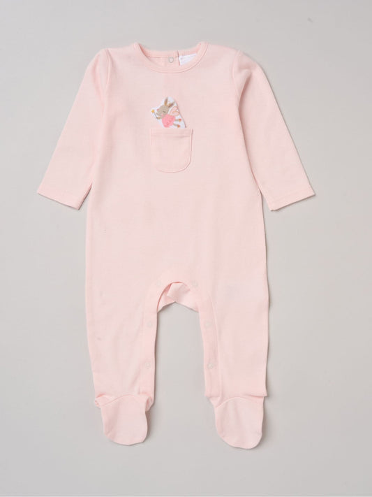 Rock-A-Bye Baby Boutique Pink Sleepsuit With Appliqué Bear With Cloud Pocket image 2