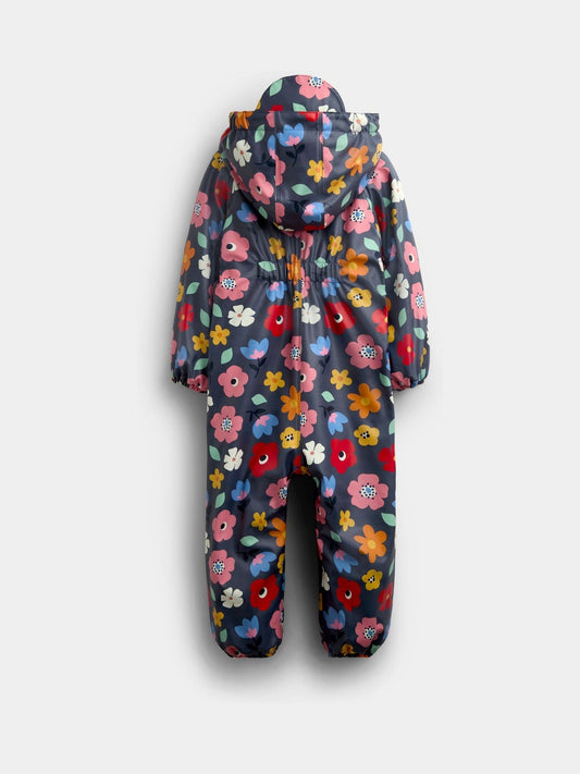 JoJo Maman Bébé Navy Floral Waterproof Fleece Lined All-In-One Puddlesuit - image 2