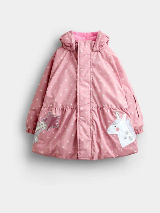 Disney Kidz - JoJo Maman Bébé Pink Unicorn Peplum Puffer Jacket image 1
