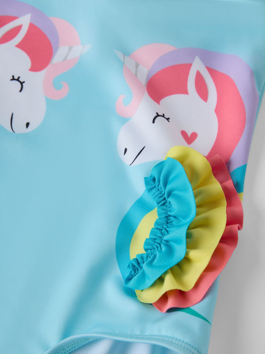 Dsiney Kidz - Polarn O. Pyret Blue Unicorn Print Frill Swimsuit image 2