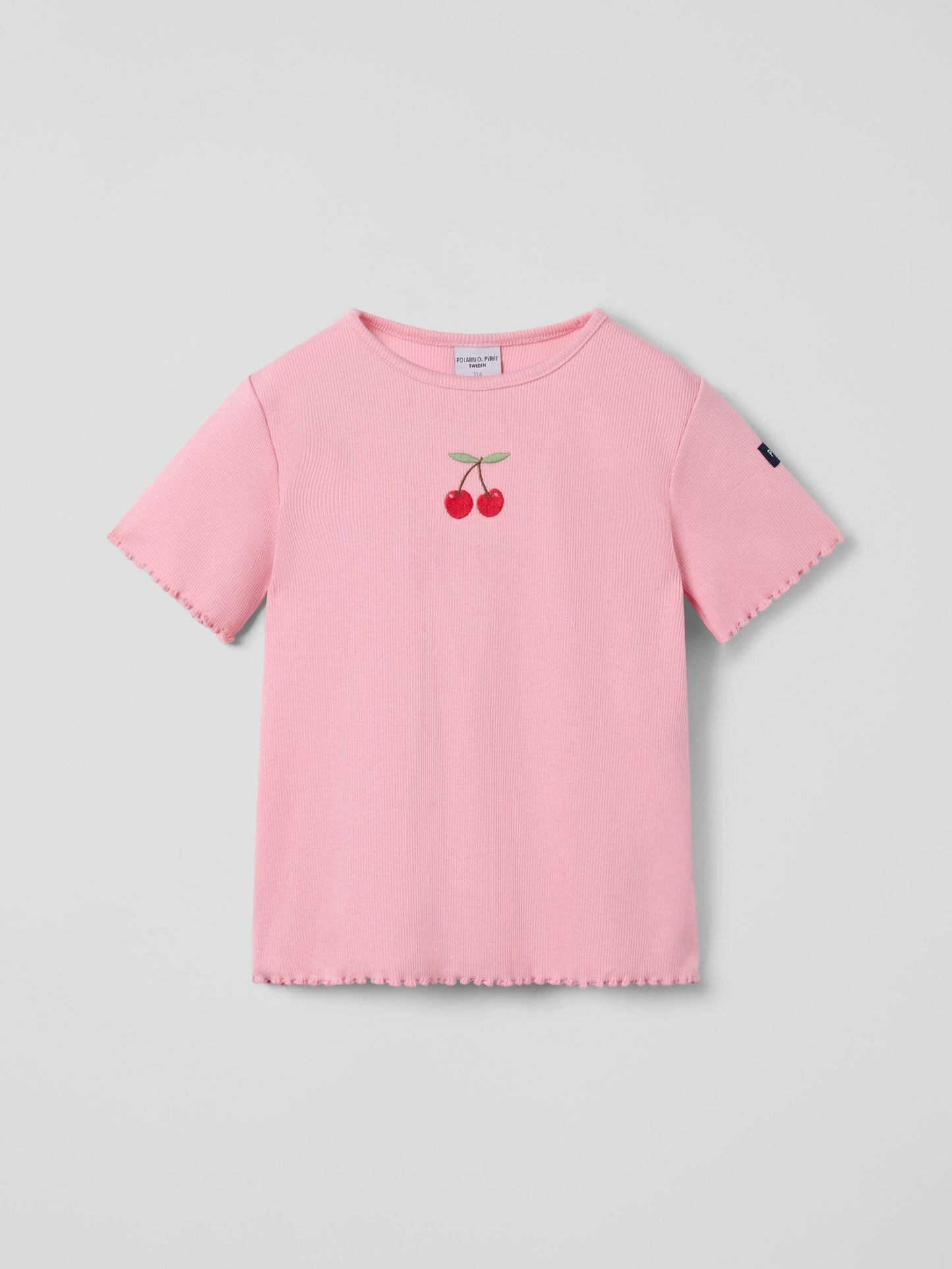Polarn O. Pyret Pink Cherry Print Frill Sleeve T-Shirt image 1