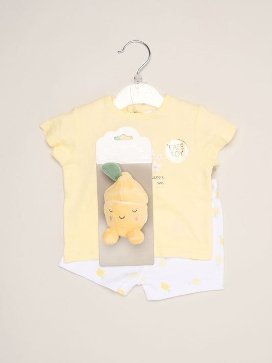Dsiney Kidz - Rock-A-Bye Baby Boutique Yellow Dinosaur Print T-Shirt, Shorts And Plush Toy Set Outfit Set image 2