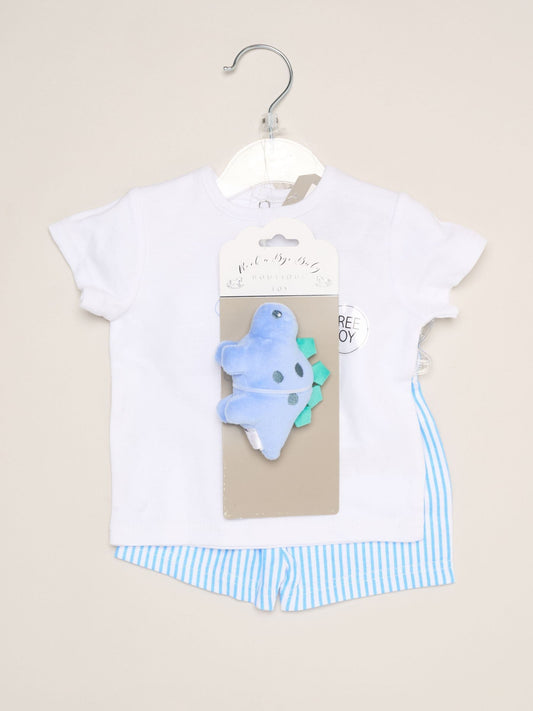 Dsiney Kidz - Rock-A-Bye Baby Boutique Blue Dinosaur Print T-Shirt, Shorts And Plush Toy Set Outfit Set image 2