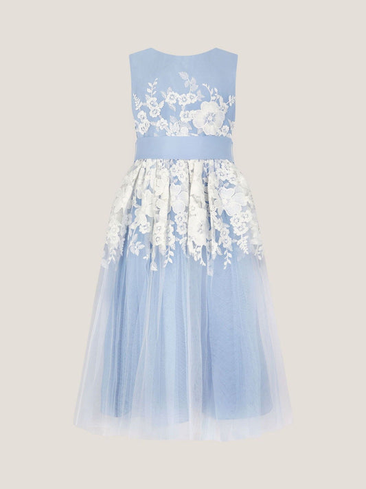Dsiney Kidz - Monsoon Pale Blue Felicity Floral Embroidered Mesh Dress image 2